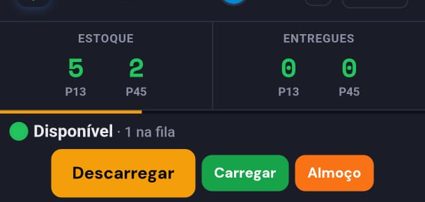Topo do app do entregador com o estoque do carro